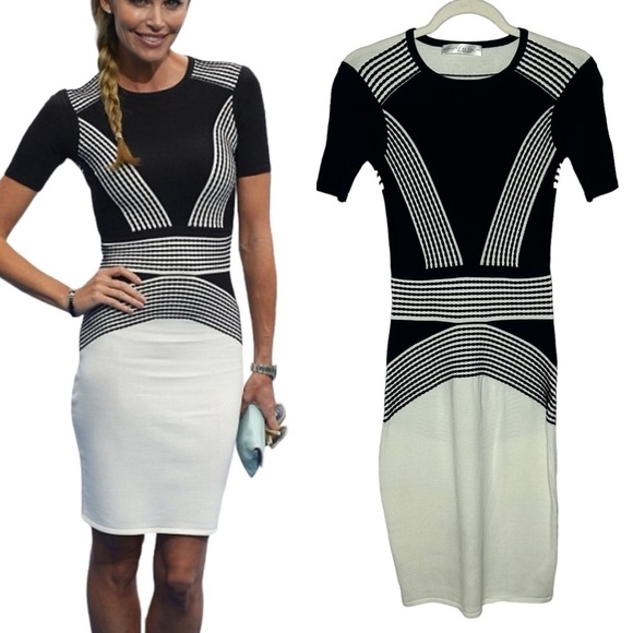 Ministry Of Style White and Black Color Block Knit Bodycon Dress - Picture 1 of 13
